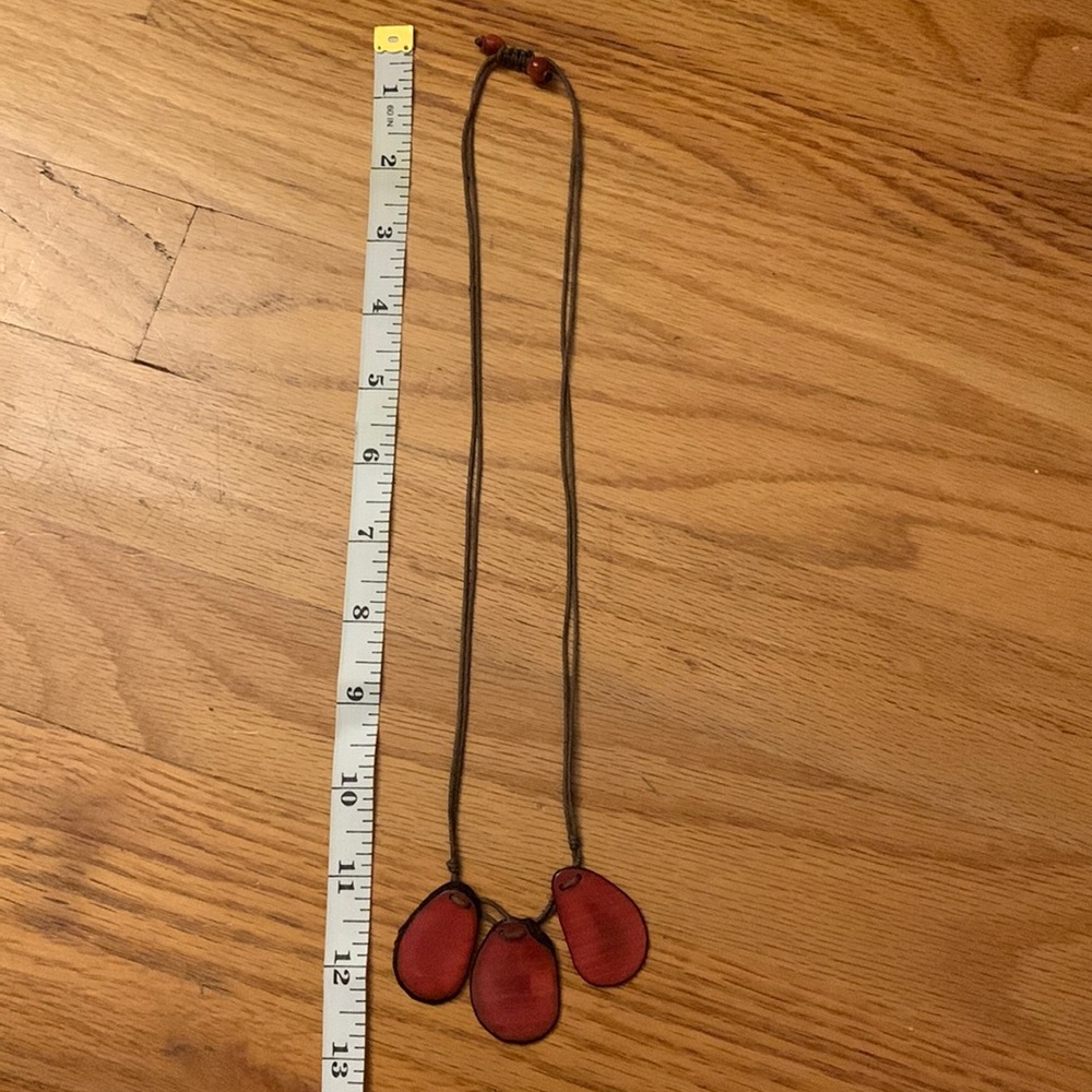 Adjustable Cord Necklace with Red Pendants
